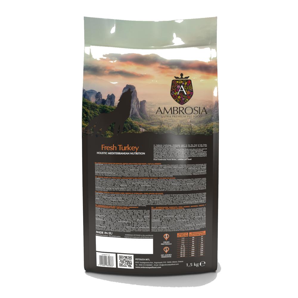 PE832866|20000 Ambrosia Mediterranean Hundafóður Senior Light - Ferskur Kalkúnn 1.5Kg