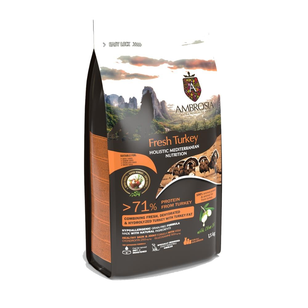 PE832866|10000 Ambrosia Mediterranean Hundafóður Senior Light - Ferskur Kalkúnn 1.5Kg
