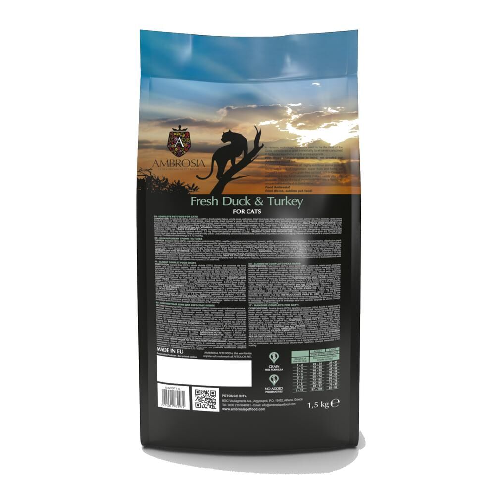 PE832972|40000 Ambrosia Classic Kattafóður - Fersk Önd & Kalkúnn 1.5Kg