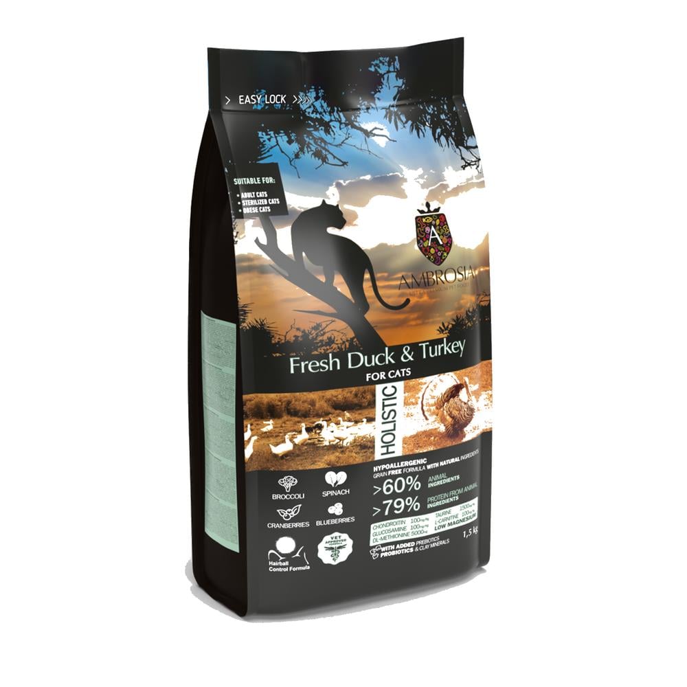 PE832972|30000 Ambrosia Classic Kattafóður - Fersk Önd & Kalkúnn 1.5Kg